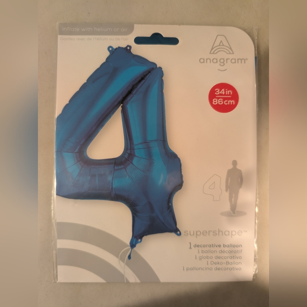NWT Large Blue Number 4 Balloon